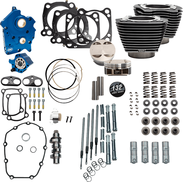 S&S CYCLE 09040162 132" Power Pack - 550 Chain Drive - Oil Cooled - Black Granite w/Highlight Fins - 114"/117" M8