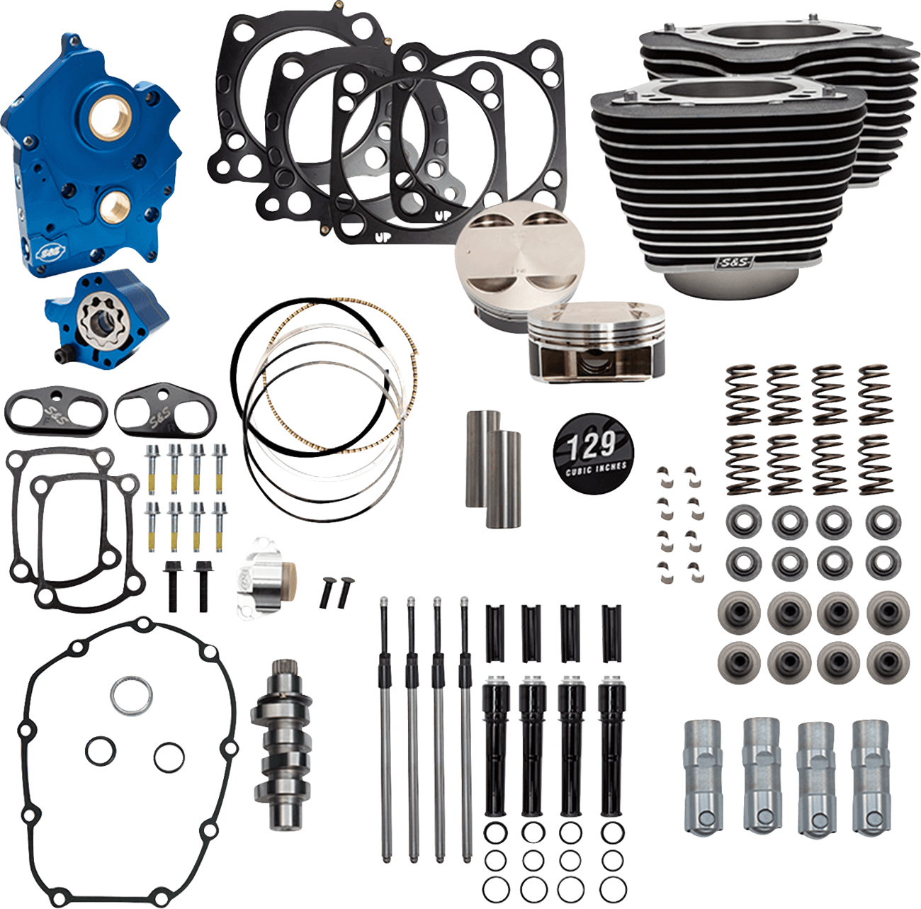 S&S CYCLE 09040166 129" Power Pack - 550 Chain Drive - Oil Cooled - Wrinkle Black w/Highlight Fins - 107" M8