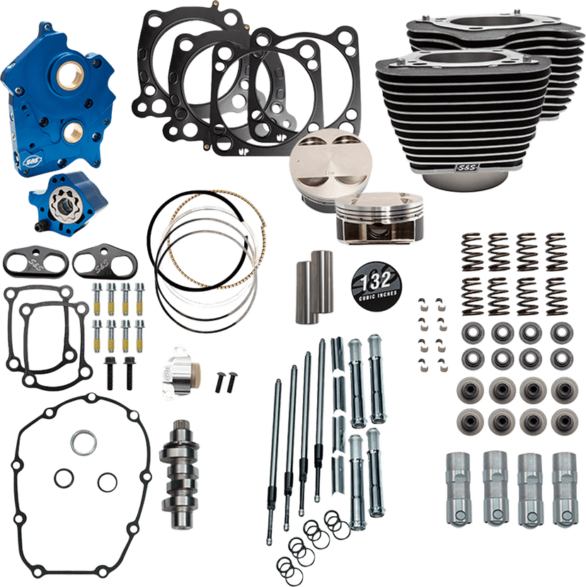 S&S CYCLE 09040169 132" Power Pack - 550 Chain Drive - Water Cooled - Wrinkle Black w/Highlight Fins - 114"/117" M8