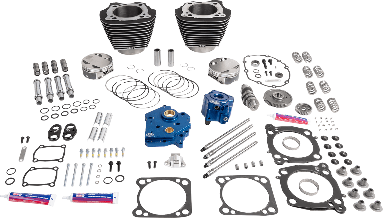 S&S CYCLE 09040185 129" Power Package - HPT496 - Gear Drive - Oil Cooled - Black with Highlights - 107" M8