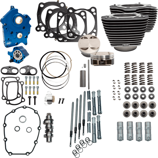 S&S CYCLE 09040186 Power Pack - Water Cooled - 550C - Wrinkle Black w/Highlight - Chrome Pushrod Tubes - M8