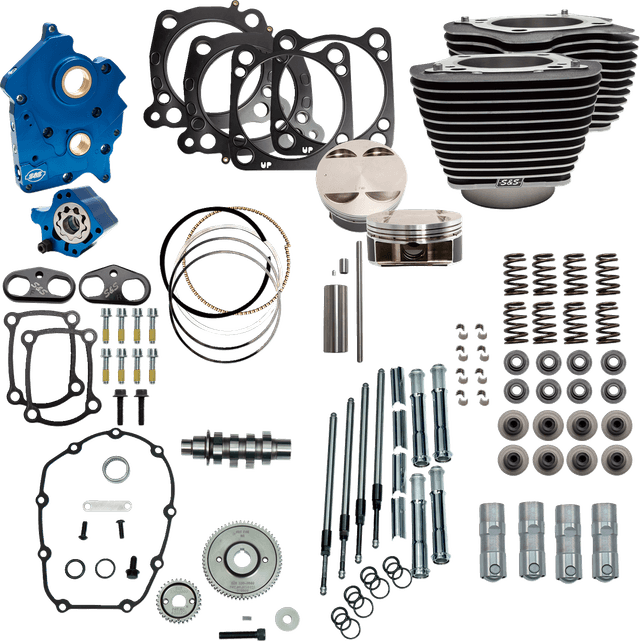 S&S CYCLE 09040187 Power Pack - Water Cooled - 550G - Wrinkle Black w/Highlight - Chrome Pushrod Tubes - M8