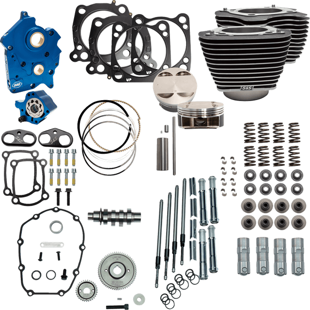 S&S CYCLE 09040195 Power Pack - Water Cooled - 550G - Wrinkle Black w/Highlight - Chrome Pushrod Tubes - M8