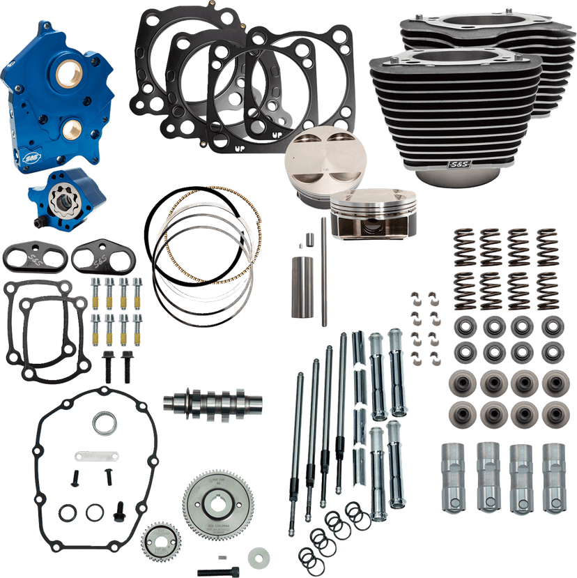 S&S CYCLE 09040195 Power Pack - Water Cooled - 550G - Wrinkle Black w/Highlight - Chrome Pushrod Tubes - M8