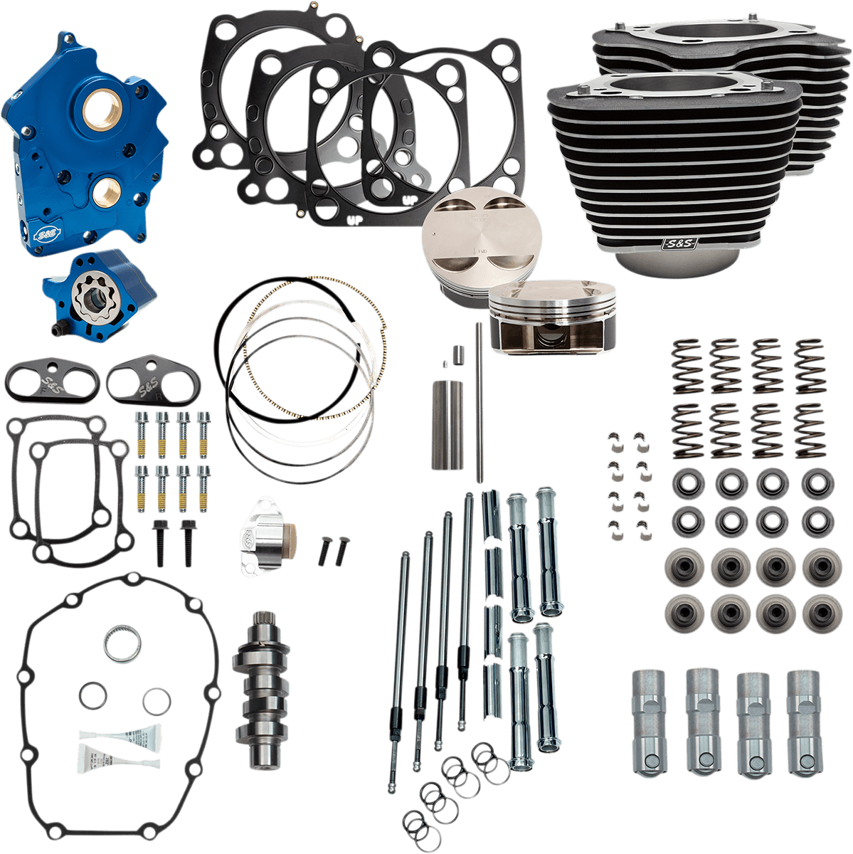 S&S CYCLE 09040196 Power Pack - Oil Cooled - 550C - Wrinkle Black w/Highlight - Chrome Pushrod Tubes - M8