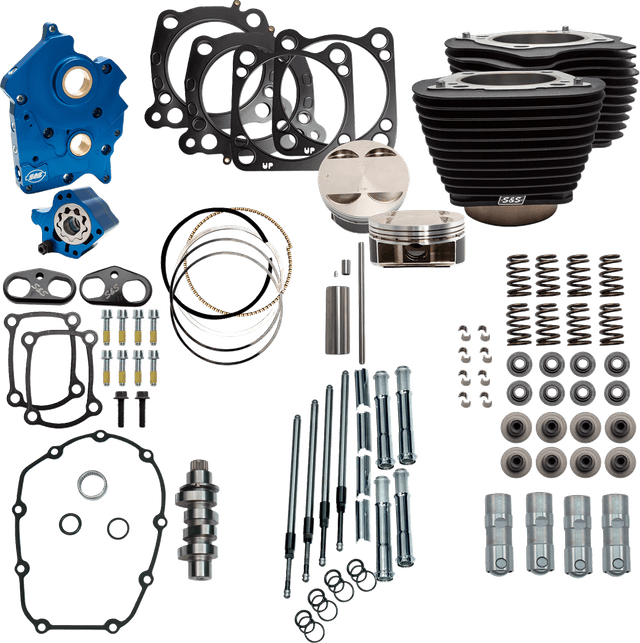 S&S CYCLE 09040198 Power Pack - Oil Cooled - 550C - Wrinkle Black w/o Highlight - Chrome Pushrod Tubes - M8