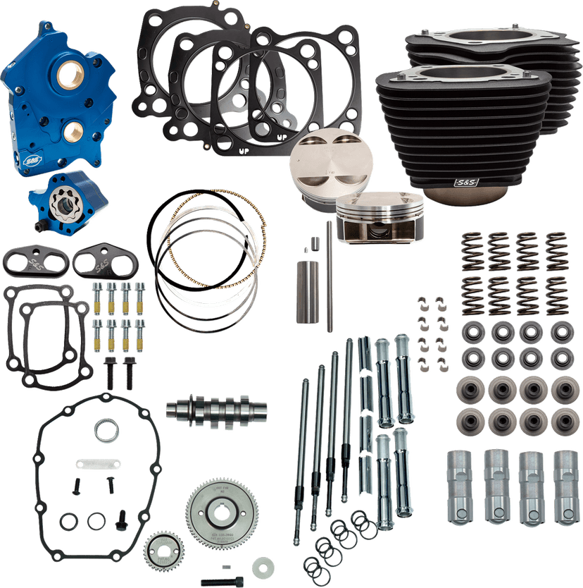S&S CYCLE 09040199 Power Pack - Oil Cooled - 550G - Wrinkle Black w/o Highlight - Chrome Pushrod Tubes - M8