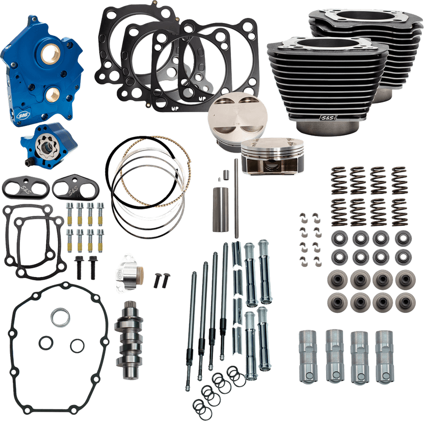S&S CYCLE 09040202 Power Pack - Oil Cooled - 550C - Black Granite w/Highlight - Chrome Pushrod Tubes - M8