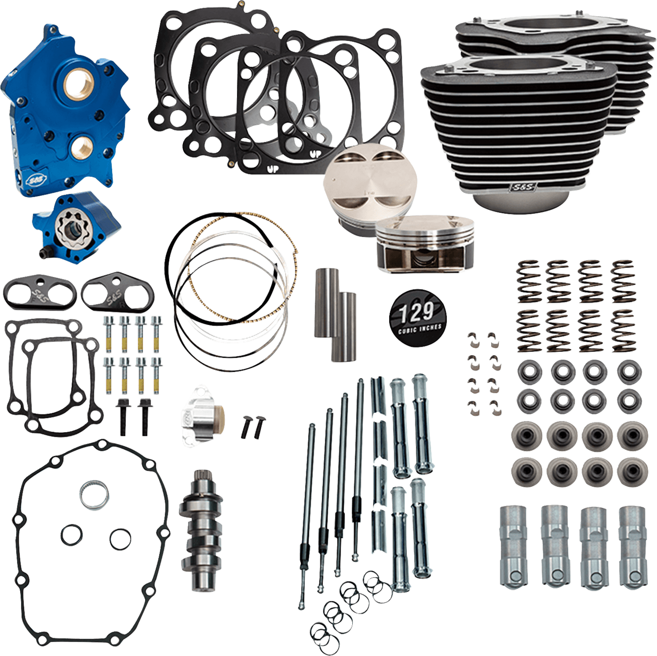 S&S CYCLE 09040204 Power Pack - Oil Cooled - 550C - Wrinkle Black w/Highlight - Chrome Pushrod Tubes - 107" M8