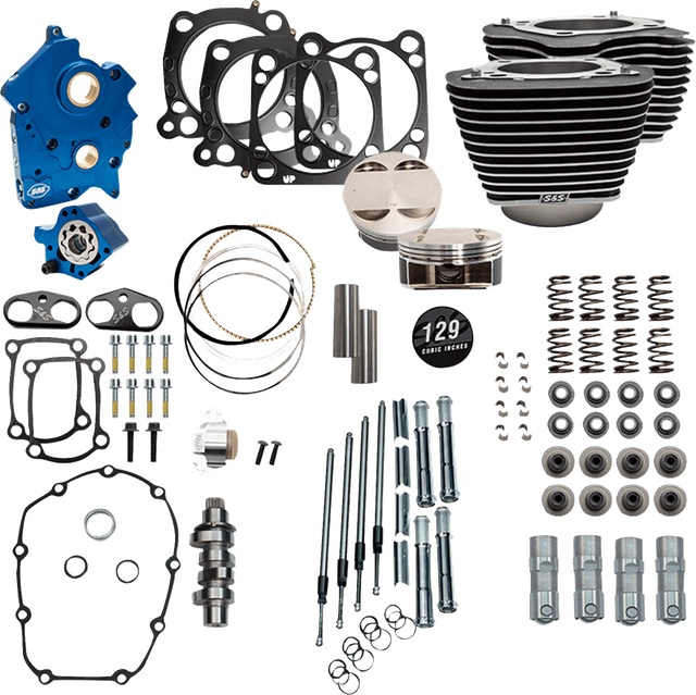 S&S CYCLE 09040204 Power Pack - Oil Cooled - 550C - Wrinkle Black w/Highlight - Chrome Pushrod Tubes - 107" M8