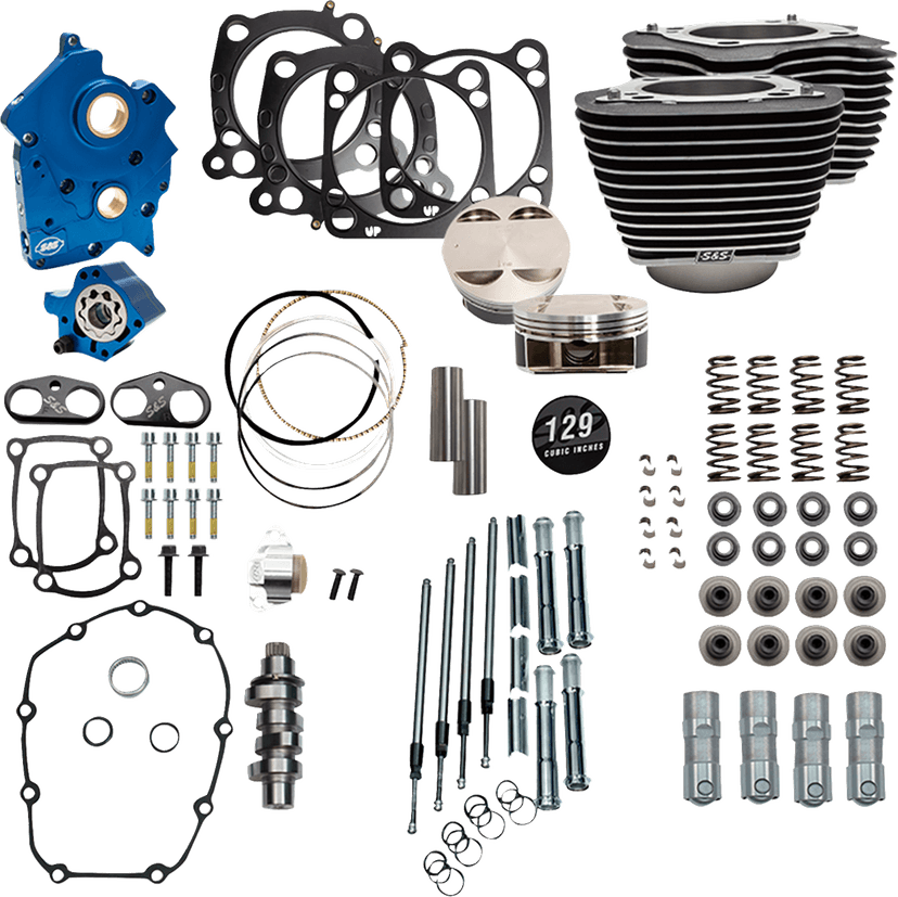 S&S CYCLE 09040204 Power Pack - Oil Cooled - 550C - Wrinkle Black w/Highlight - Chrome Pushrod Tubes - 107" M8