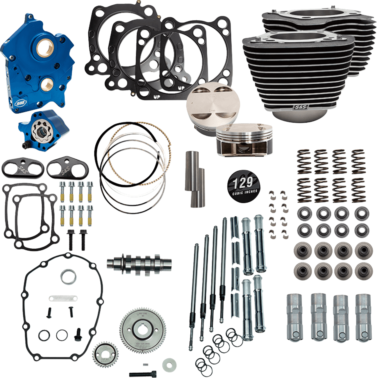 S&S CYCLE 09040205 Power Pack - Oil Cooled - 550G - Wrinkle Black w/Highlight - Chrome Pushrod Tubes - 107" M8