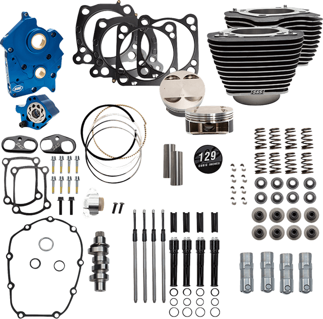 S&S CYCLE 09040206 Power Pack - Oil Cooled - 550C - Wrinkle Black w/Highlight - Black Pushrod Tubes - 107" M8