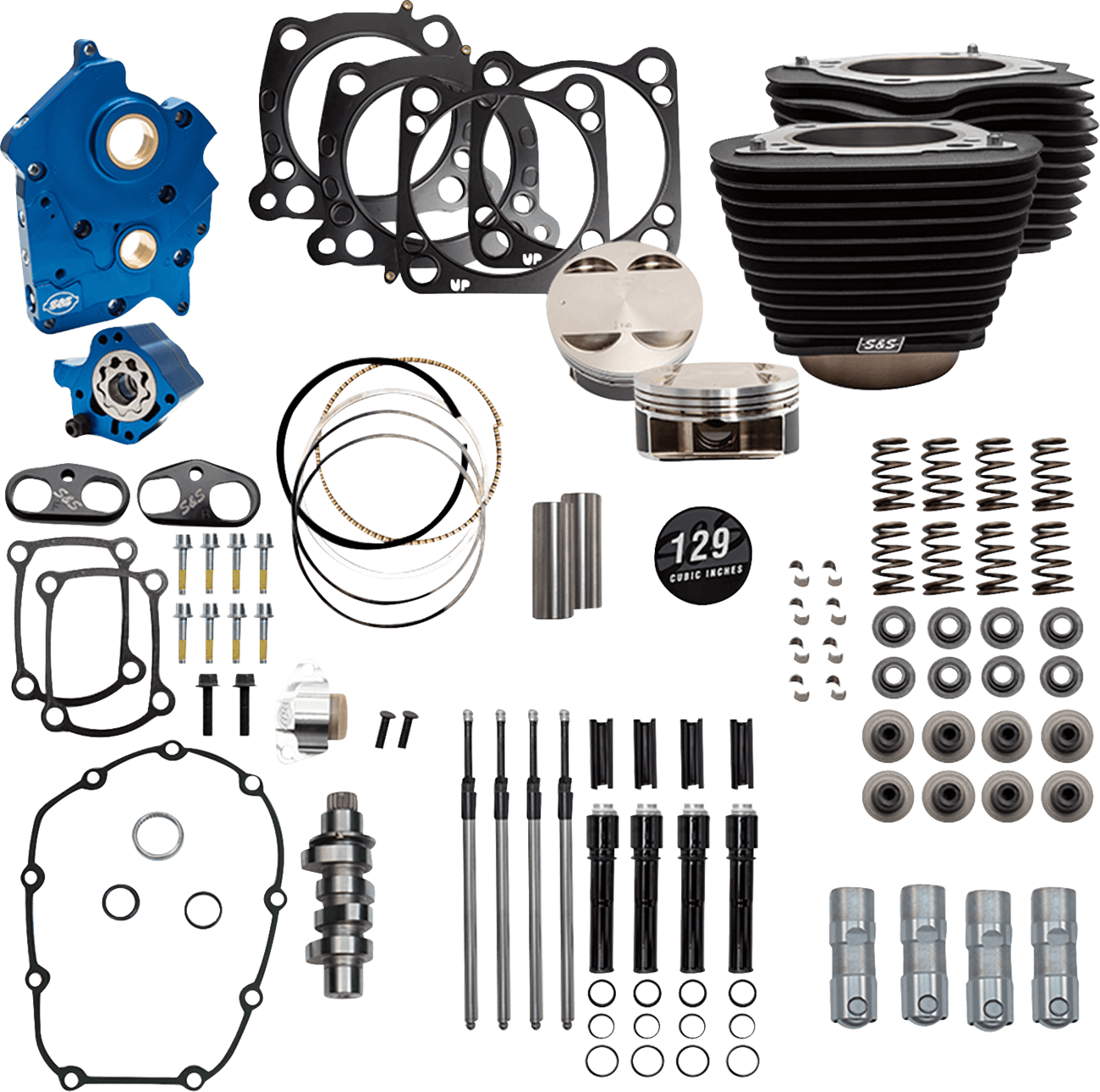 S&S CYCLE 09040208 Power Pack - Oil Cooled - 550G - Wrinkle Black w/Highlight - Black Pushrod Tubes - 107" M8
