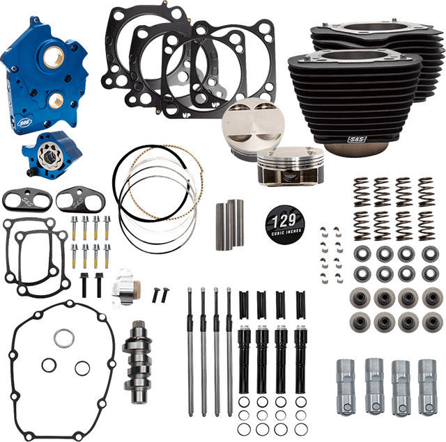 S&S CYCLE 09040208 Power Pack - Oil Cooled - 550G - Wrinkle Black w/Highlight - Black Pushrod Tubes - 107" M8