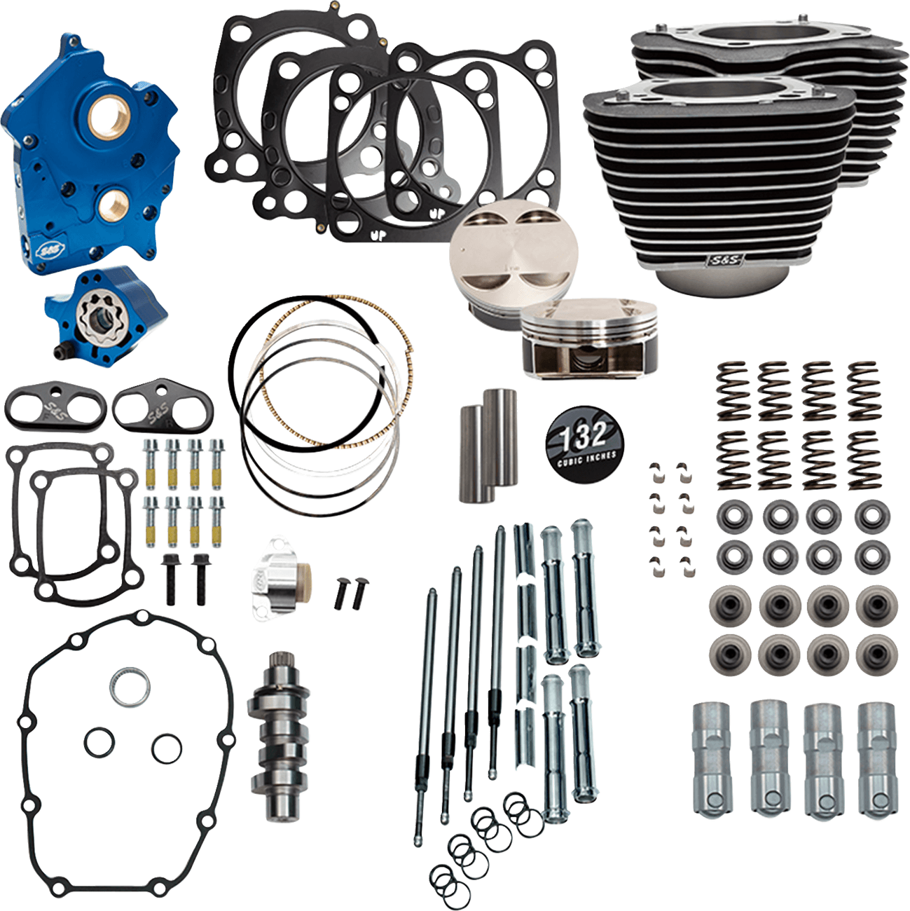 S&S CYCLE 09040210 Power Pack - Water Cooled - 550C - Wrinkle Black w/Highlight - Chrome Pushrod Tubes - 114"/117" M8