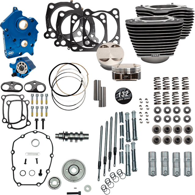 S&S CYCLE 09040213 Power Pack - Oil Cooled - 550G - Wrinkle Black w/Highlight - Chrome Pushrod Tubes - 114"/117" M8