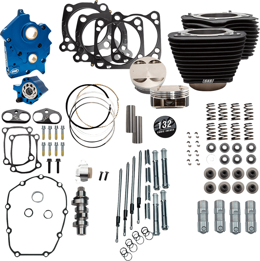 S&S CYCLE 09040214 Power Pack - Oil Cooled - 550C - Wrinkle Black w/o Highlight - Chrome Pushrod Tubes - 114"/117" M8