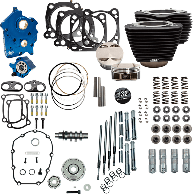 S&S CYCLE 09040215 Power Pack - Oil Cooled - 550G - Wrinkle Black w/o Highlight - Chrome Pushrod Tubes - 114"/117" M8