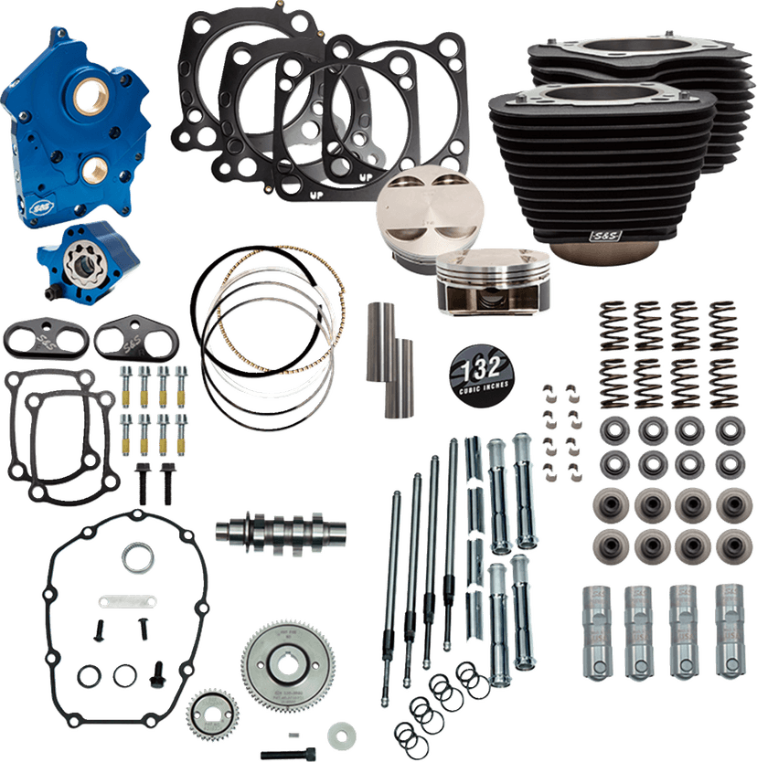 S&S CYCLE 09040215 Power Pack - Oil Cooled - 550G - Wrinkle Black w/o Highlight - Chrome Pushrod Tubes - 114"/117" M8