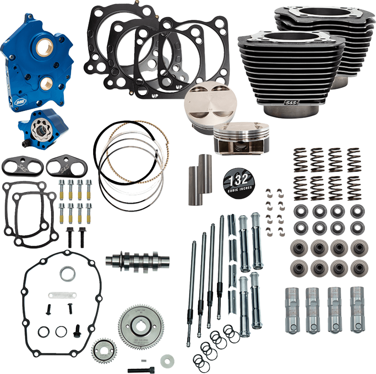 S&S CYCLE 09040219 Power Pack - Oil Cooled - 550G - Black Granite w/Highlight - Chrome Pushrod Tubes - 114"/117" M8