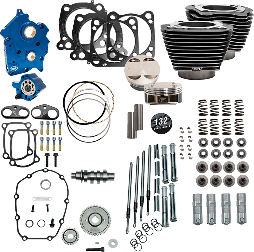 S&S CYCLE 09040219 Power Pack - Oil Cooled - 550G - Black Granite w/Highlight - Chrome Pushrod Tubes - 114"/117" M8