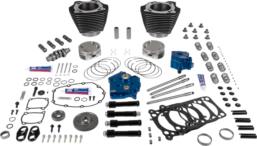 S&S CYCLE 09040233 Power Pack - Oil Cooled - 496 Gear Drive - Wrinkle Black w/Highlight - M8