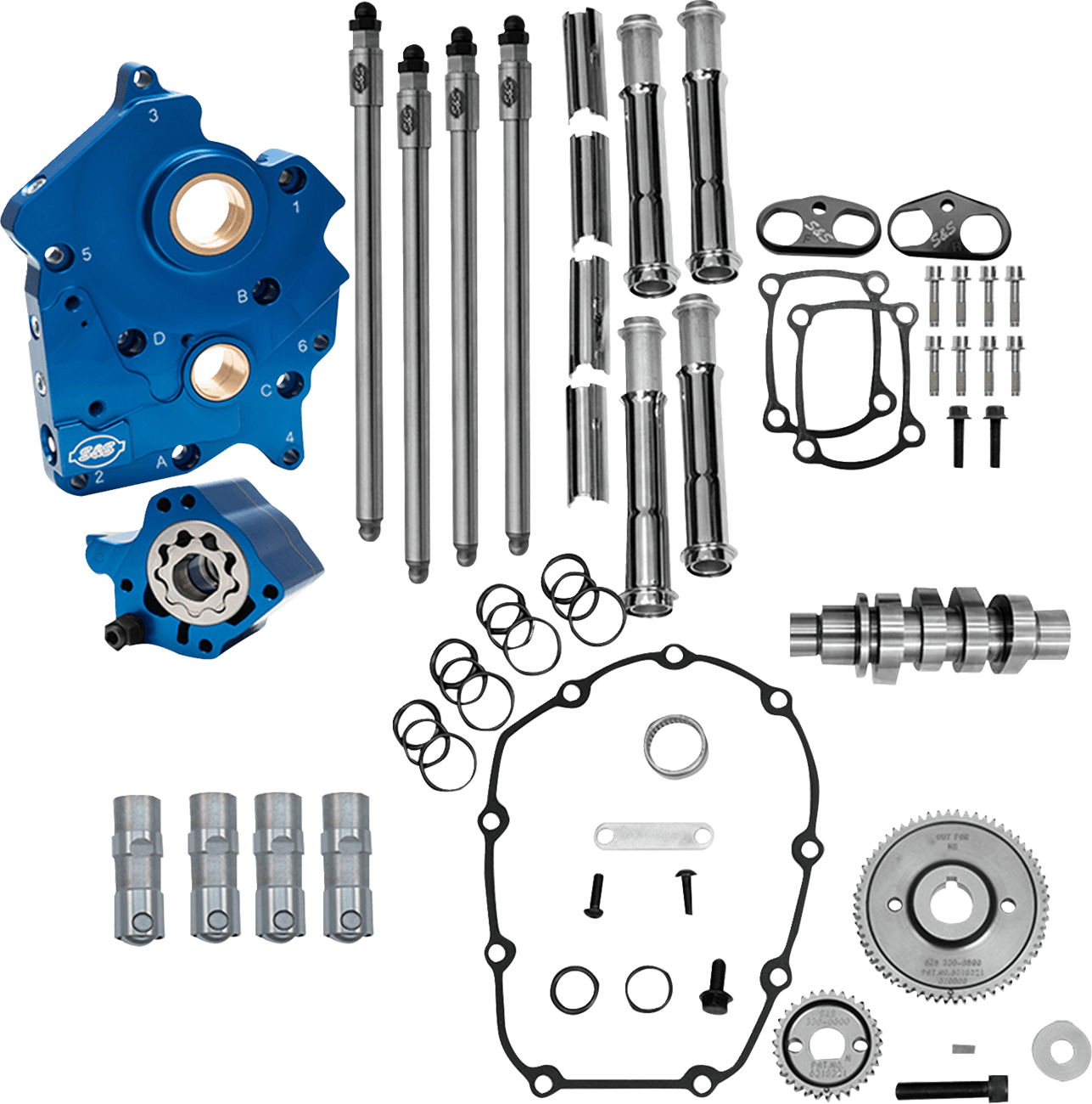 S&S CYCLE 09251635 Cam Chest Kit - 496 Gear Drive Cam - Oil Cooled - Chrome Pushtubes - M8