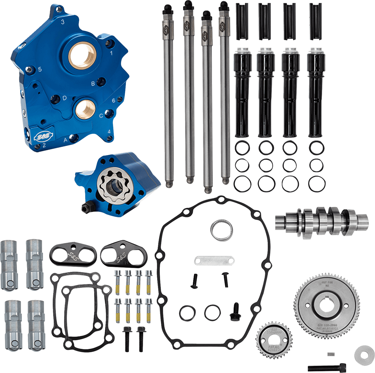 S&S CYCLE 09251636 Cam Chest Kit - 496 Gear Drive Cam - Oil Cooled - Black Pushtubes - M8