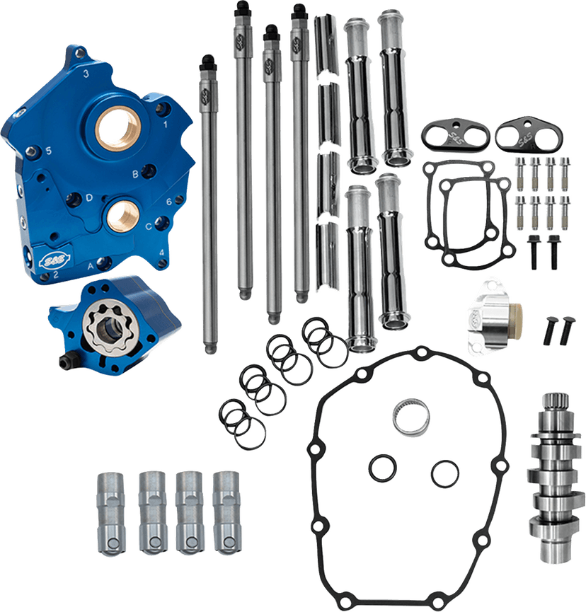 S&S CYCLE 09251637 Cam Chest Kit - 496 Chain Drive Cam - Water Cooled - Chrome Pushtubes - M8