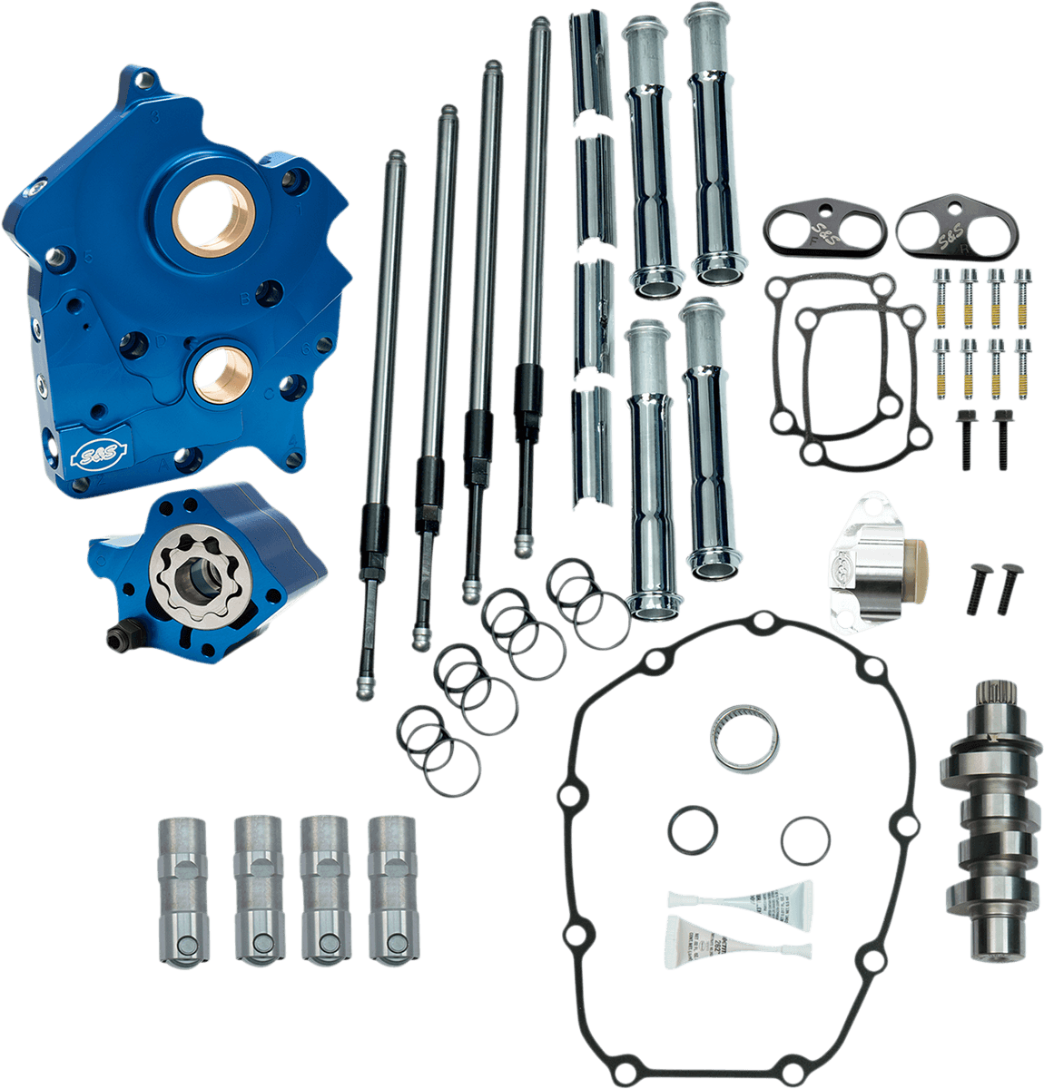 S&S CYCLE 09251656 Cam Chest Kit - Oil Cooled - Chain Drive - 465 Cam - Chrome Pushrod Tubes - M8