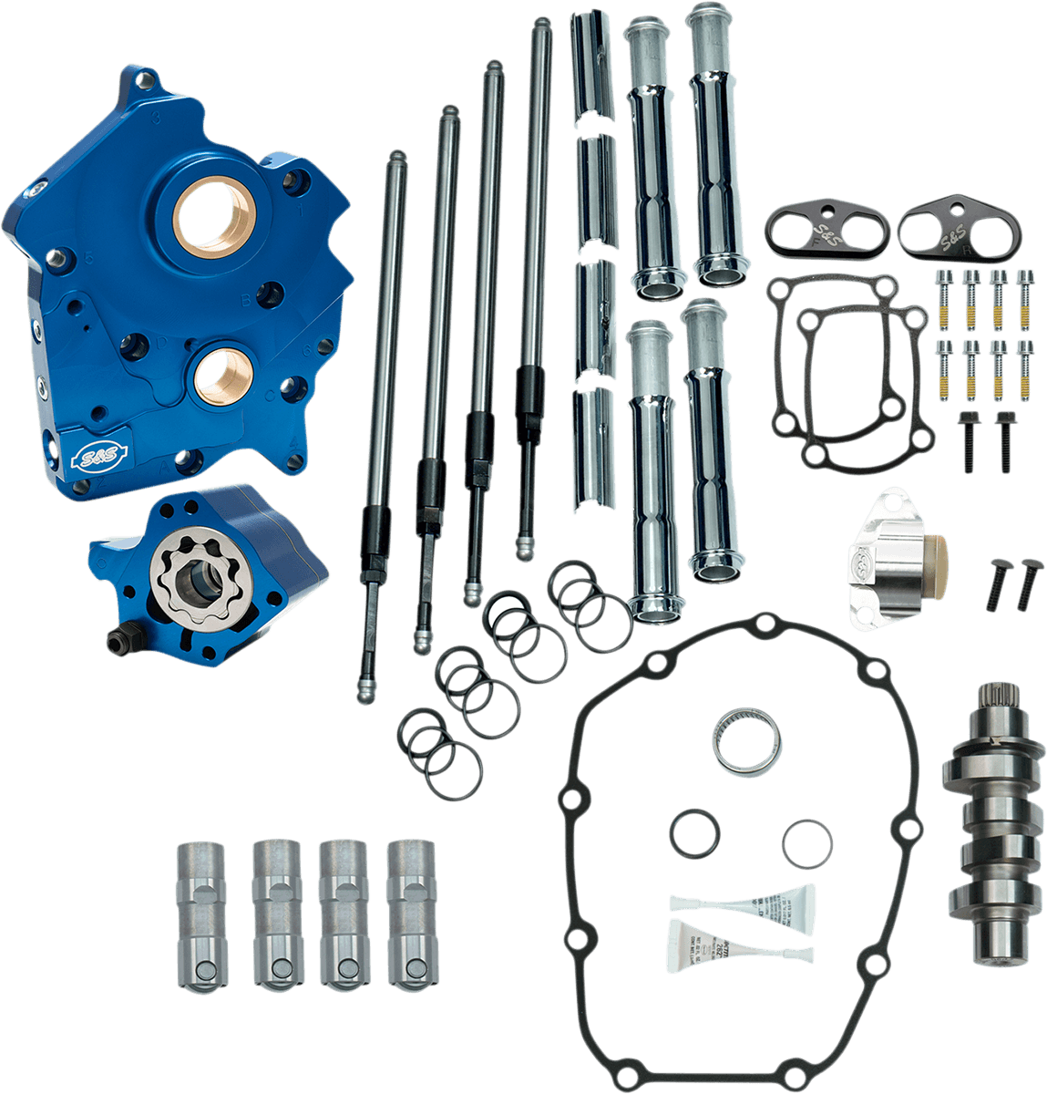 S&S CYCLE 09251657 Cam Chest Kit - Oil Cooled - Chain Drive - 475 Cam - Chrome Pushrod Tubes - M8