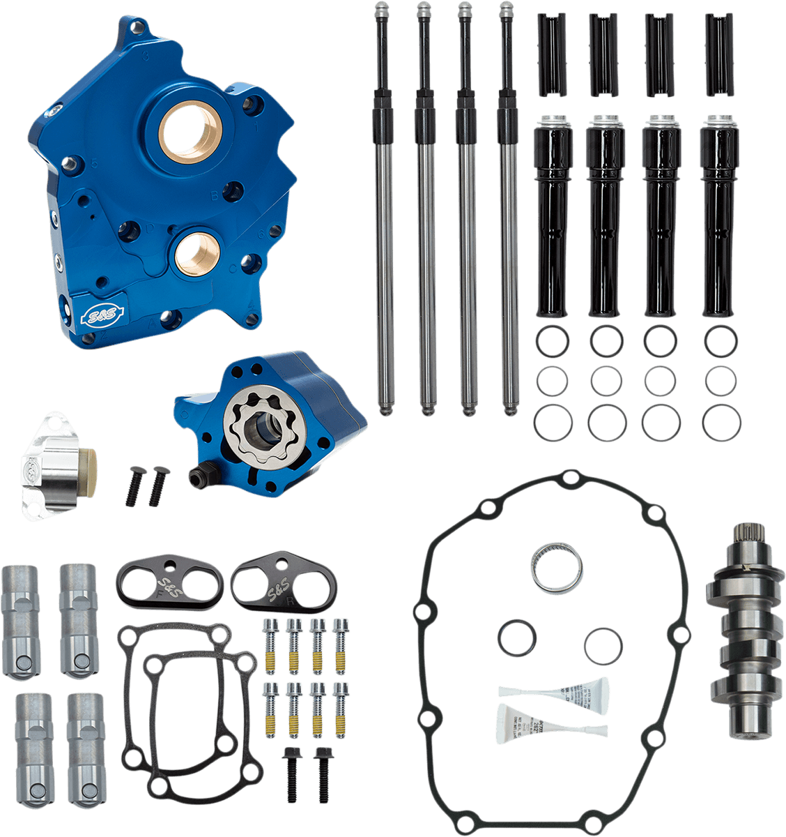 S&S CYCLE 09251664 Cam Chest Kit - Oil Cooled - Chain Drive - 465 Cam - Black Pushrod Tubes - M8