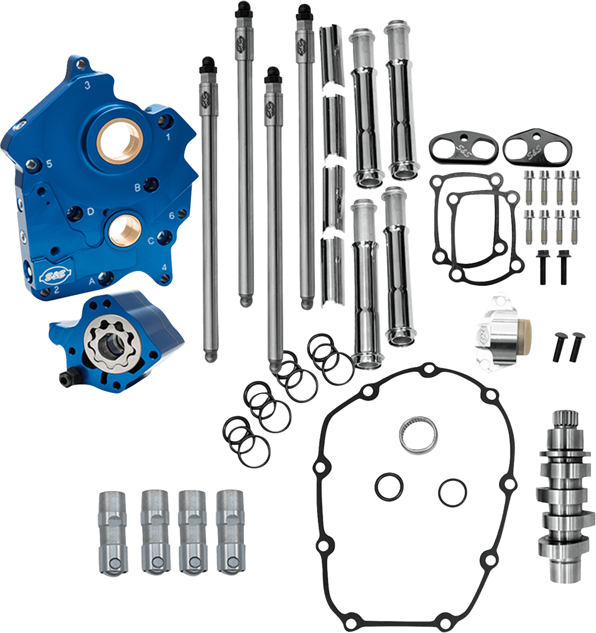 S&S CYCLE 09251672 Cam Chest Kit - Oil Cooled - Chain Drive - 496 Cam - Chrome Pushrod Tubes - M8