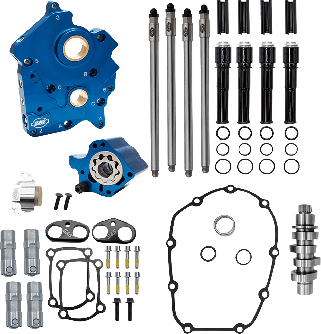 S&S CYCLE 09251673 Cam Chest Kit - Oil Cooled - Chain Drive - 496 Cam - Black Pushrod Tubes - M8