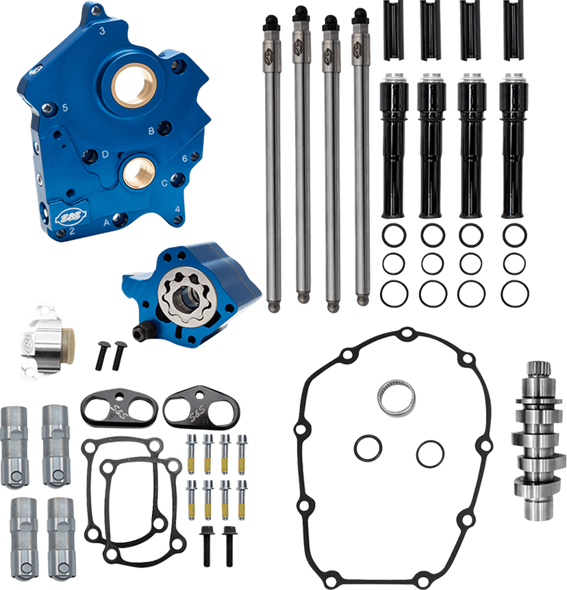 S&S CYCLE 09251673 Cam Chest Kit - Oil Cooled - Chain Drive - 496 Cam - Black Pushrod Tubes - M8