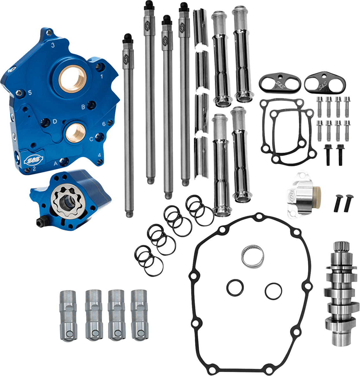 S&S CYCLE 09251676 Cam Chest Kit - Water Cooled - Chain Drive - 496 Cam - Chrome Pushrod Tubes - M8