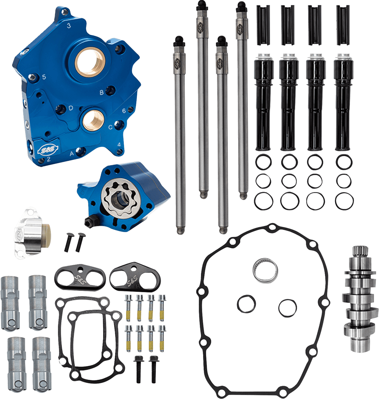 S&S CYCLE 09251677 Cam Chest Kit - Water Cooled - Chain Drive - 496 Cam - Black Pushrod Tubes - M8