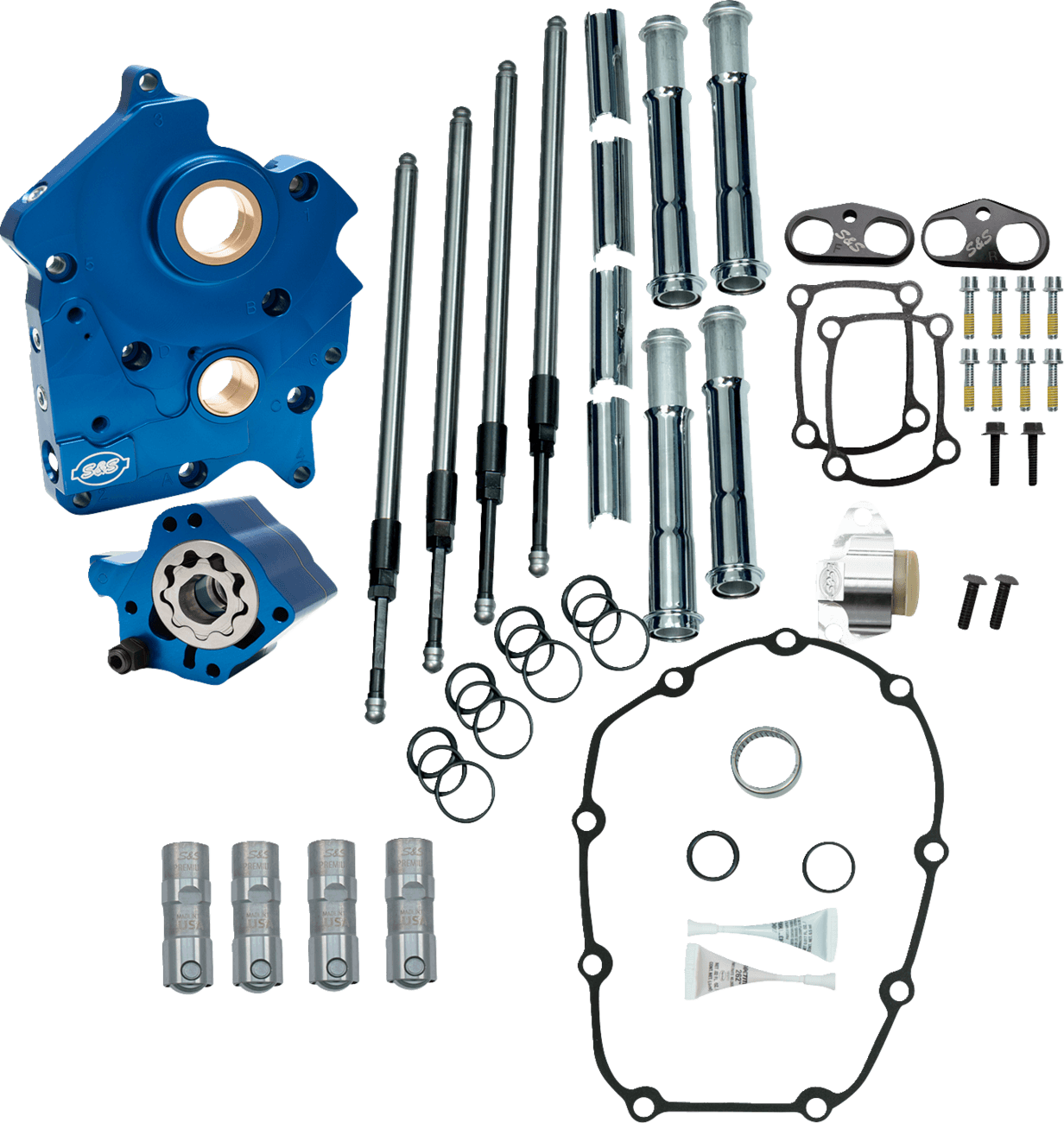 S&S CYCLE 09251686 Cam Chest - Oil Cooled - Chain Drive - Chrome Pushrod Tubes - M8