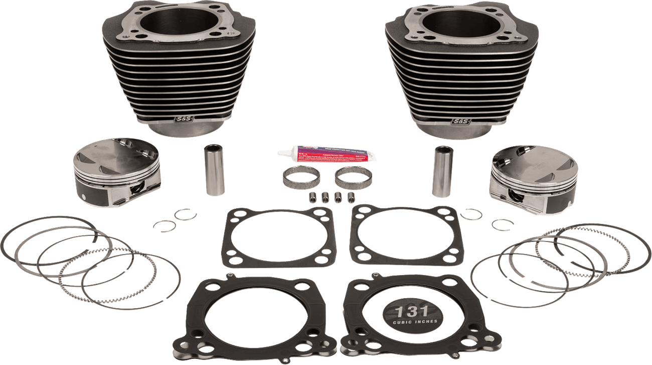 S&S CYCLE 09311197 Cylinder Kit - 131" Stroker Cylinder - Black Granite w/Highlights - M8