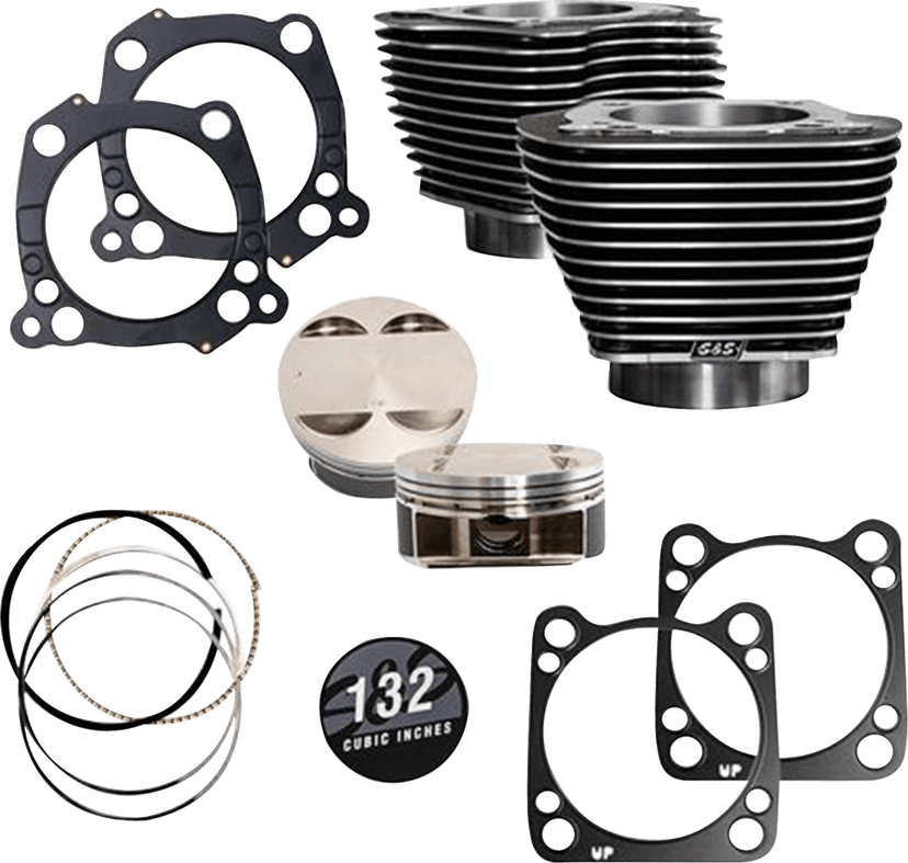 S&S CYCLE 09311202 132" Cylinder Kit - 4.500" Stroke - Black Granite w/Highlighted Fins - M8