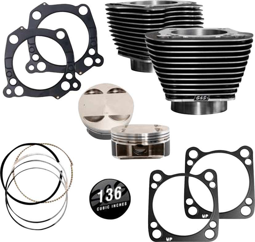 S&S CYCLE 09311203 136" Cylinder Kit - 4.625" Stroke - Black Granite w/Highlighted Fins - M8