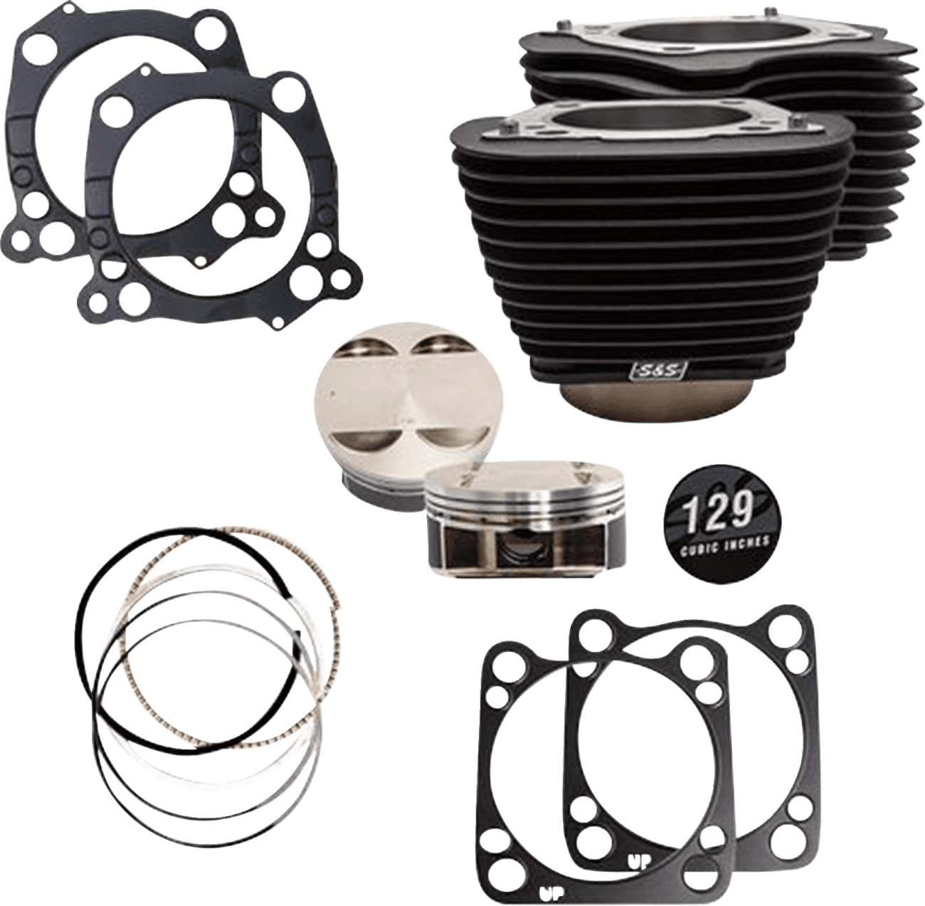 S&S CYCLE 09311204 129" Cylinder Kit - 4.375" Stroke - Wrinkle Black w/o Highlighted Fins - M8