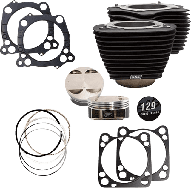 S&S CYCLE 09311204 129" Cylinder Kit - 4.375" Stroke - Wrinkle Black w/o Highlighted Fins - M8
