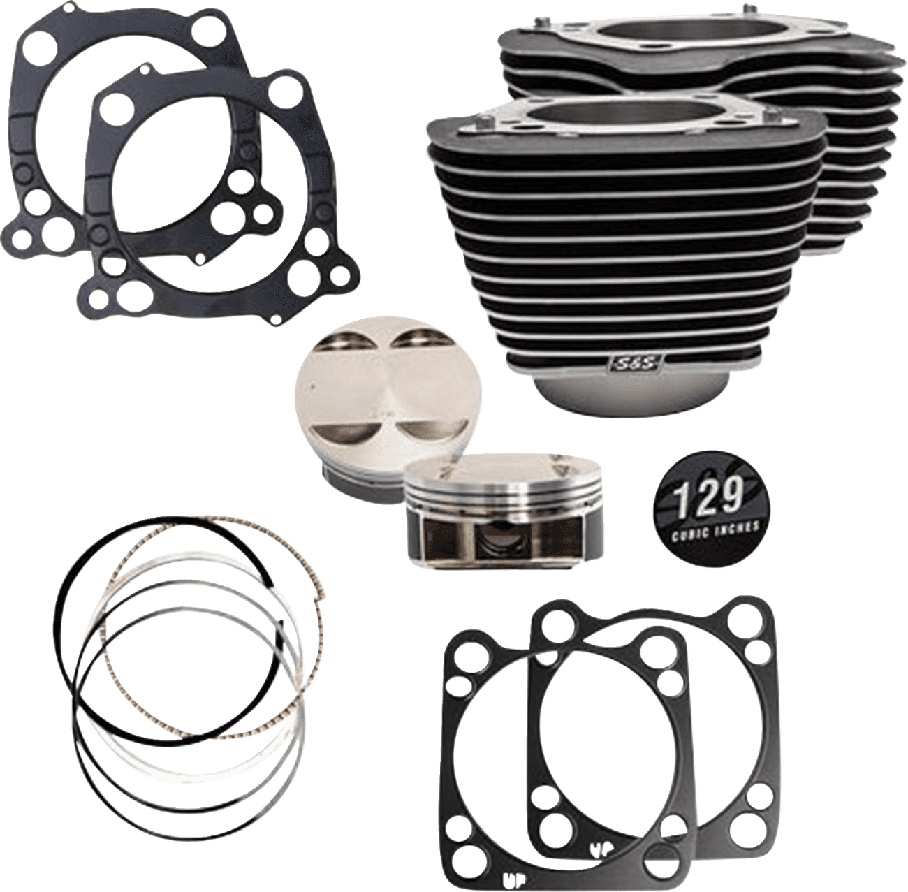 S&S CYCLE 09311205 129" Cylinder Kit - 4.375" Stroke - Wrinkle Black w/Highlighted Fins - M8