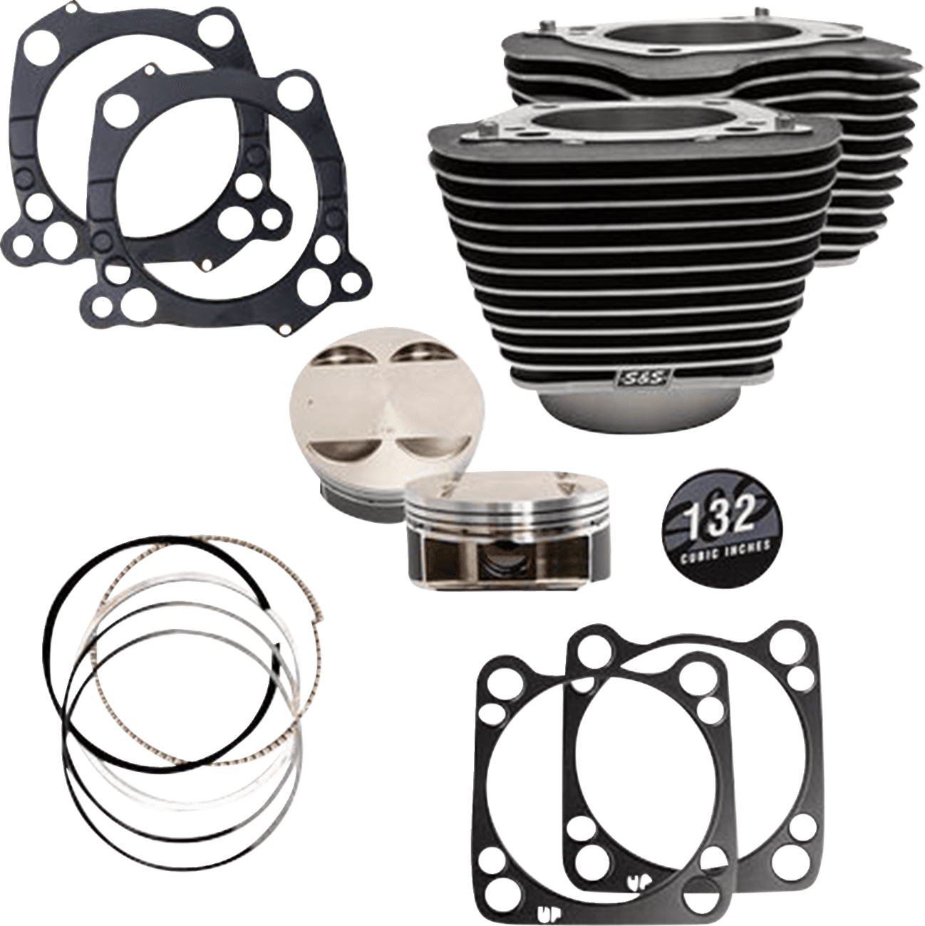 S&S CYCLE 09311206 132" Cylinder Kit - 4.500" Stroke - Wrinkle Black w/Highlighted Fins - M8