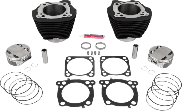 S&S CYCLE 09311208 136" Cylinder Kit - 4.625" Stroke - Wrinkle Black w/o Highlighted Fins - M8