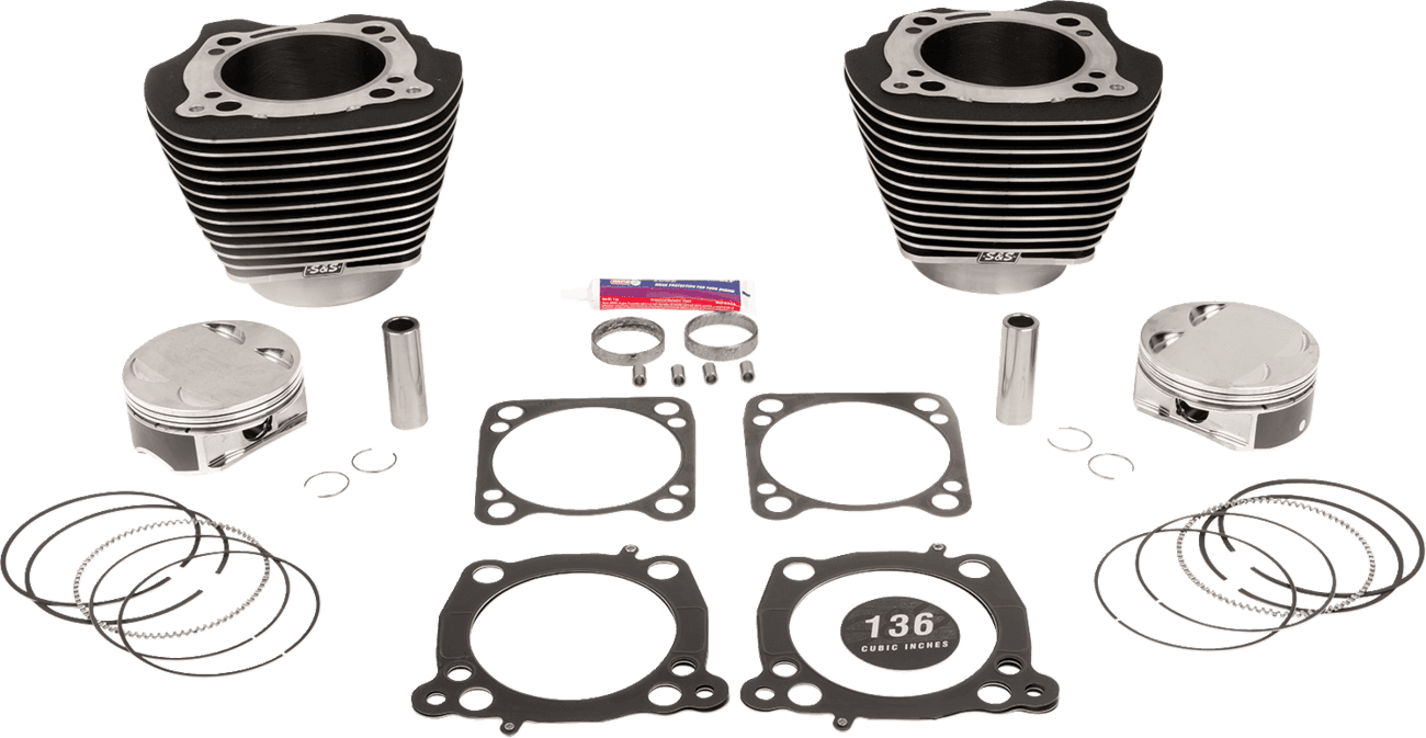 S&S CYCLE 09311209 136" Cylinder Kit - 4.625" Stroke - Wrinkle Black w/Highlighted Fins - M8