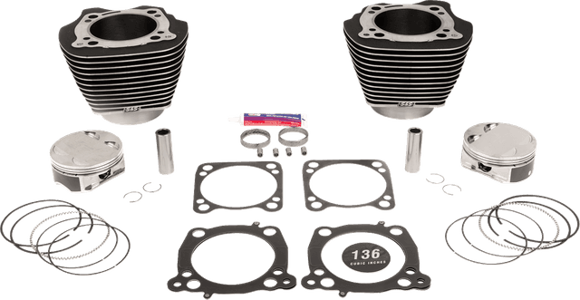 S&S CYCLE 09311209 136" Cylinder Kit - 4.625" Stroke - Wrinkle Black w/Highlighted Fins - M8
