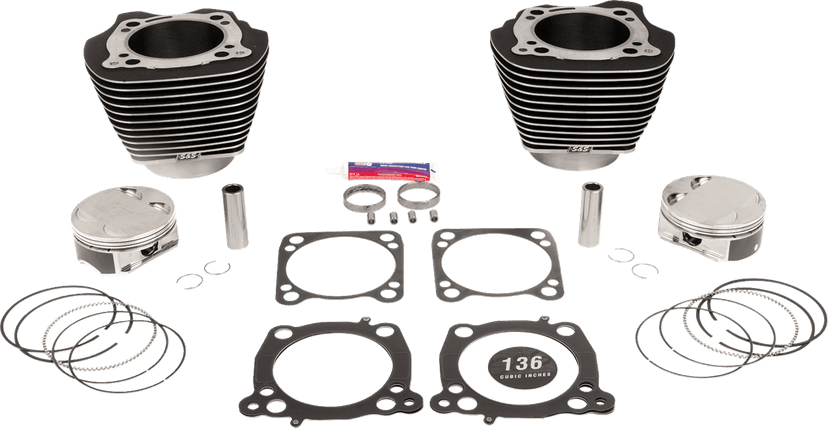 S&S CYCLE 09311209 136" Cylinder Kit - 4.625" Stroke - Wrinkle Black w/Highlighted Fins - M8